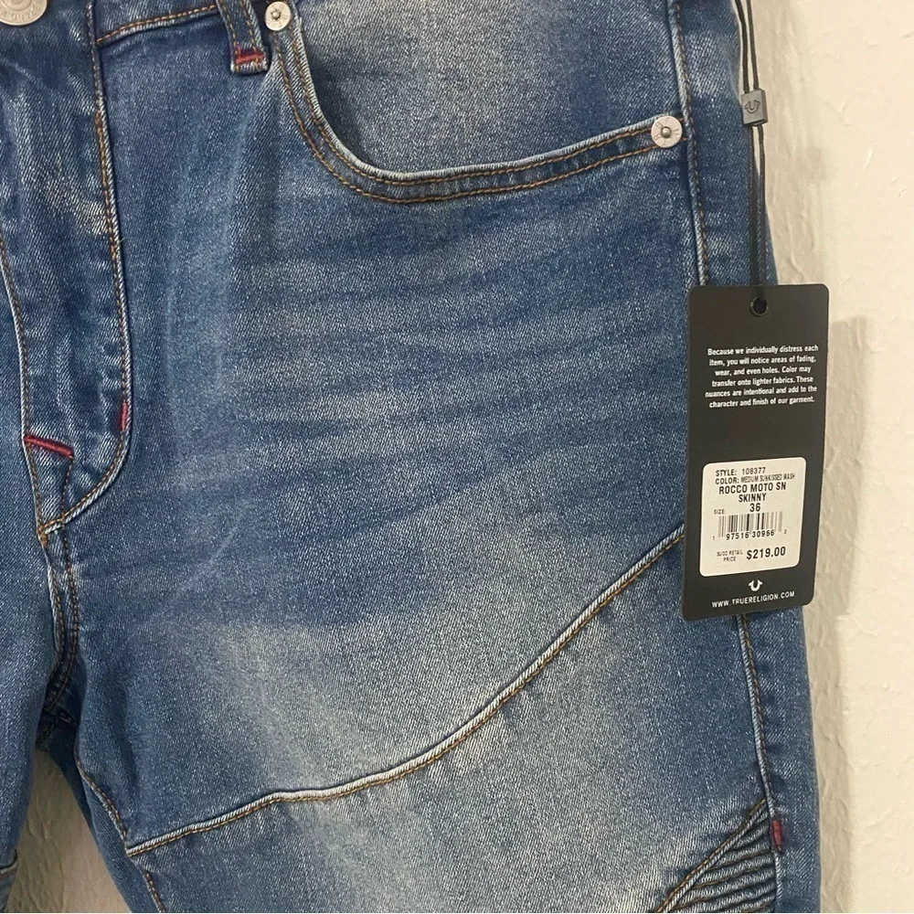 True Religion Rocco Moto Relaxed Skinny Jeans Med Sunkiss Wash W36 x L32 NWT